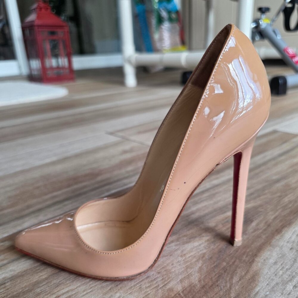Christian Louboutin Pigalle 120 Nude Patent Leather Stilettos Eur. 35